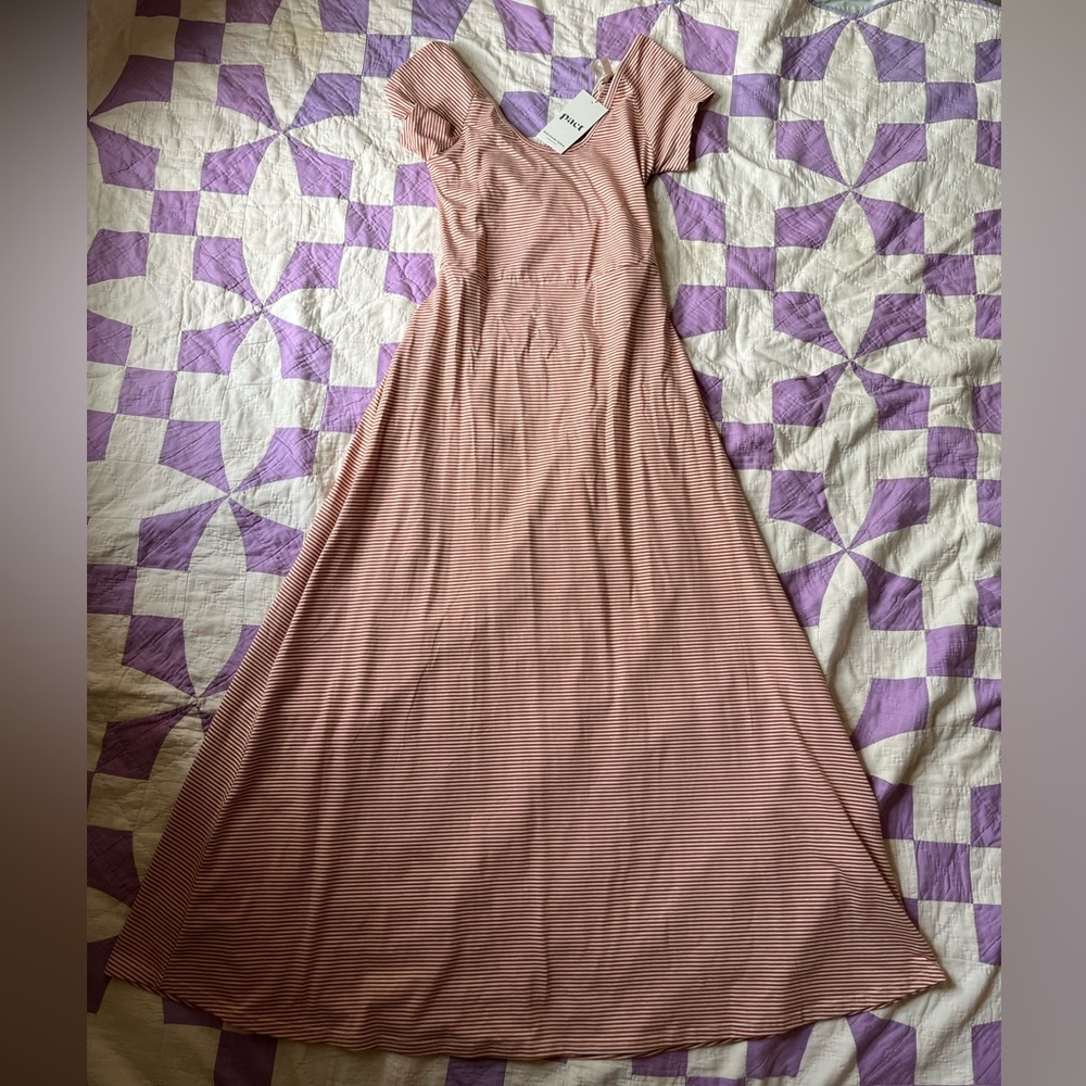 P A C T open back fit and flare long dress